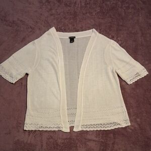 new directions Cream Open-Front Knit Cardigan with Lace Trim